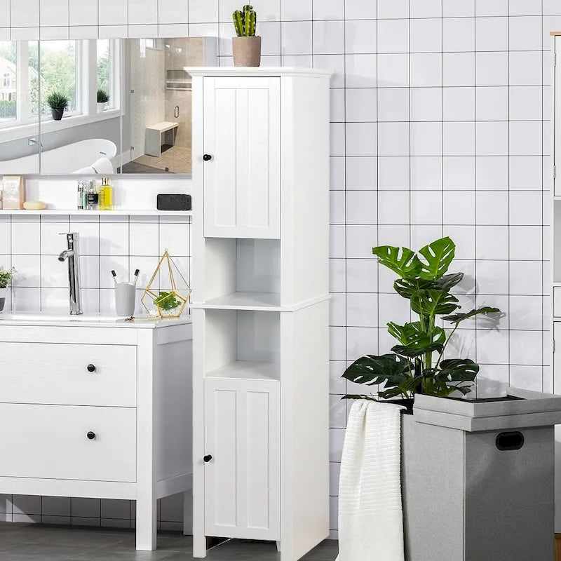 Modern White Wood Free-standing Assembled Cabinet with 2 Doors and 6 Shelfs