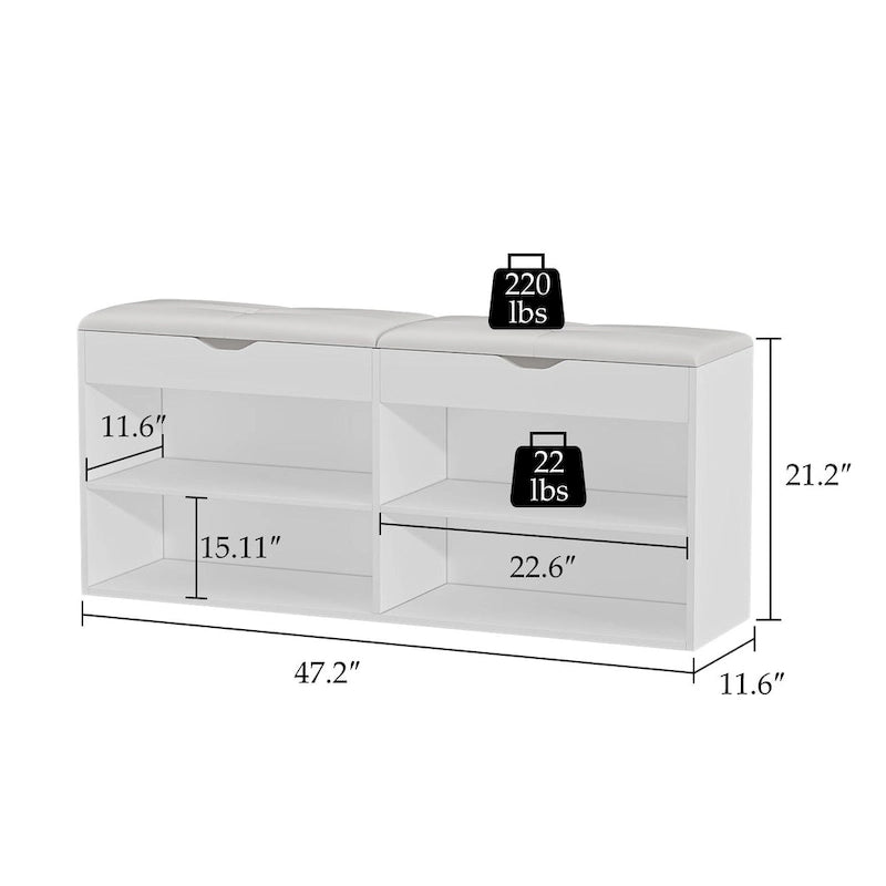 Wood Shoe Storage Bench with Cushioned Seat and Hidden Compartment