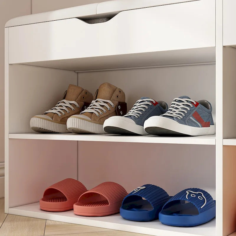 Wood Shoe Storage Bench with Cushioned Seat and Hidden Compartment
