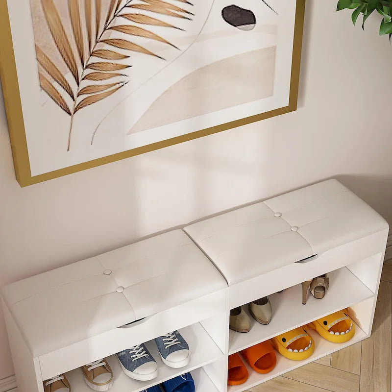 Wood Shoe Storage Bench with Cushioned Seat and Hidden Compartment