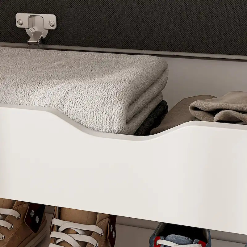 Wood Shoe Storage Bench with Cushioned Seat and Hidden Compartment