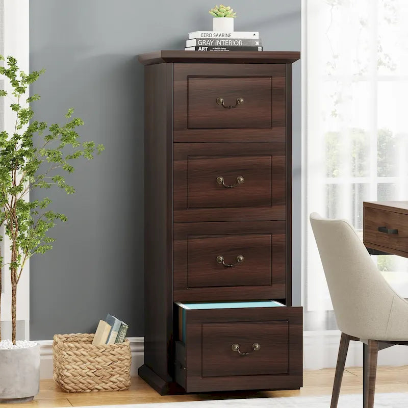 Archivador de 4 cajones para tamaño A4/carta, archivador vertical de madera para oficina en casa