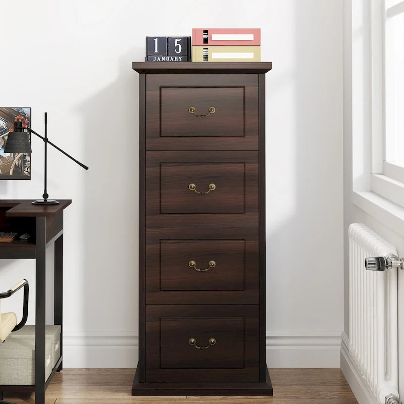 Archivador de 4 cajones para tamaño A4/carta, archivador vertical de madera para oficina en casa