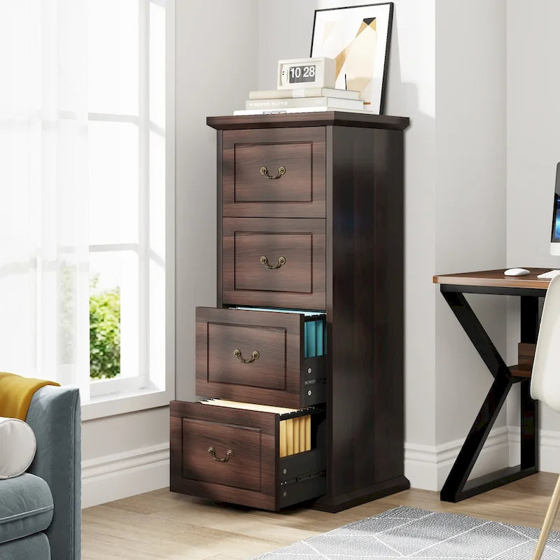 Archivador de 4 cajones para tamaño A4/carta, archivador vertical de madera para oficina en casa