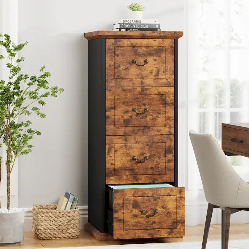 Archivador de 4 cajones para tamaño A4/carta, archivador vertical de madera para oficina en casa