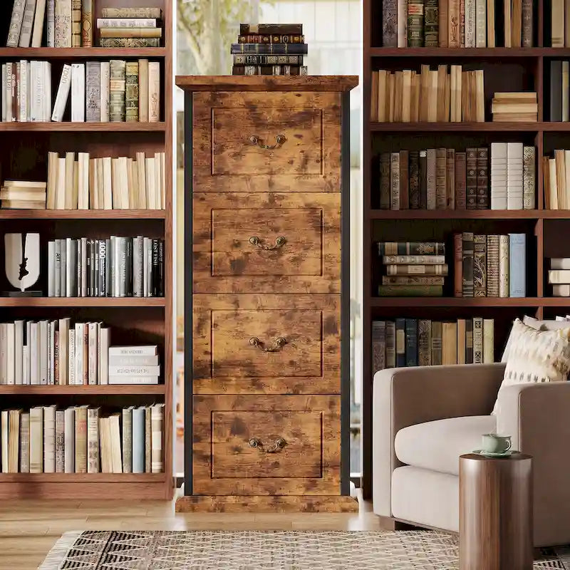 Archivador de 4 cajones para tamaño A4/carta, archivador vertical de madera para oficina en casa