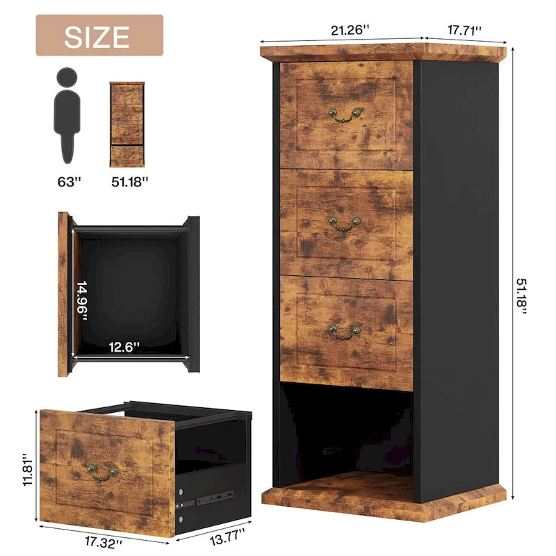 Archivador de 4 cajones para tamaño A4/carta, archivador vertical de madera para oficina en casa
