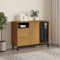 Sideboard aus massivem Kiefernholz mit Glastür und Schubladen