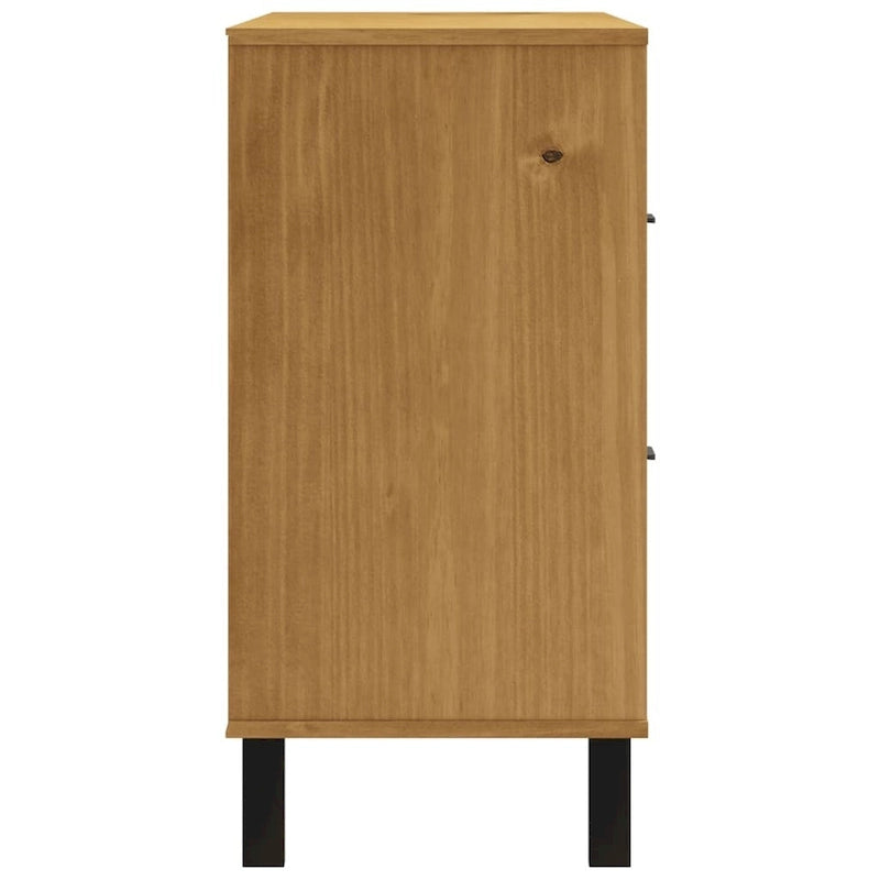 Sideboard aus massivem Kiefernholz mit Glastür und Schubladen
