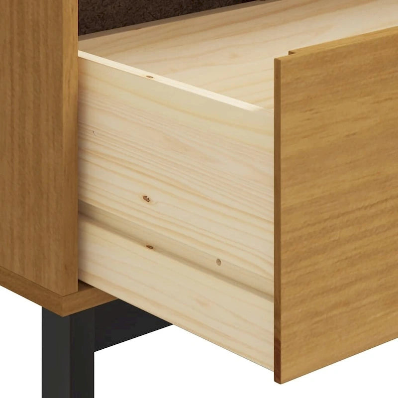 Sideboard aus massivem Kiefernholz mit Glastür und Schubladen