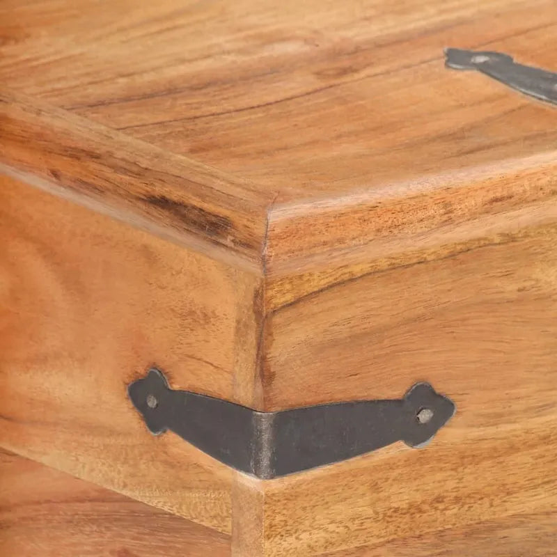 Baúl de almacenamiento de madera maciza de acacia con herrajes de hierro - cubo de 15.7 pulgadas