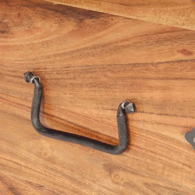 Baúl de almacenamiento de madera maciza de acacia con herrajes de hierro - cubo de 15.7 pulgadas