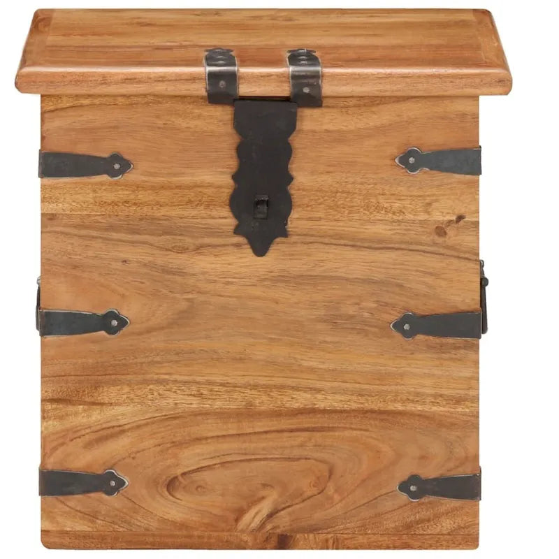 Baúl de almacenamiento de madera maciza de acacia con herrajes de hierro - cubo de 15.7 pulgadas
