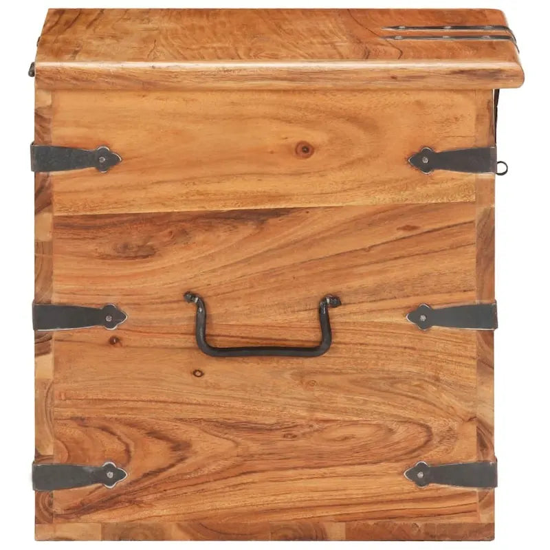 Baúl de almacenamiento de madera maciza de acacia con herrajes de hierro - cubo de 15.7 pulgadas