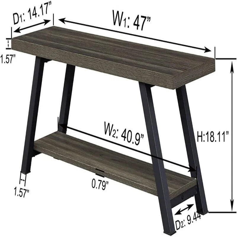 Banco de almacenamiento negro con estructura de metal y estante inferior