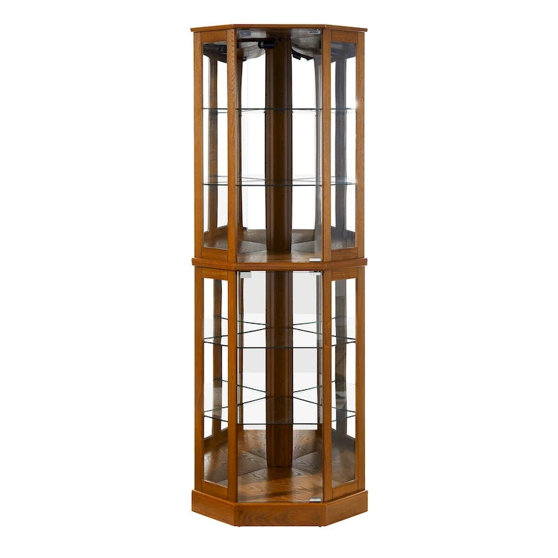 6 Shelf Corner Curio Display Cabinet with Lights, Mirrors and Adjustable Shelves