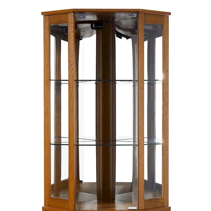 6 Shelf Corner Curio Display Cabinet with Lights, Mirrors and Adjustable Shelves