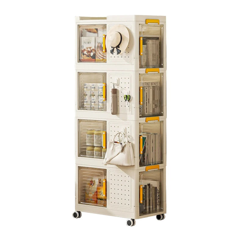 Carrito de almacenamiento rodante de 4 niveles con puertas transparentes