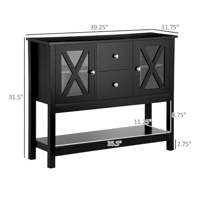 Aparador de madera con cajones de almacenamiento y puerta de vidrio - N/A