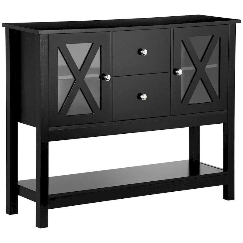 Holz-Buffetschrank mit Aufbewahrungsschubladen und Glastür - N/A