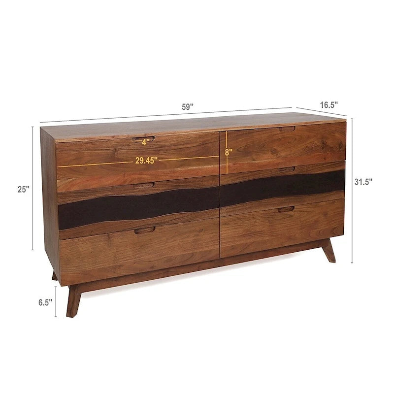 Sideboard-Buffet aus Holz mit sechs Schubladen