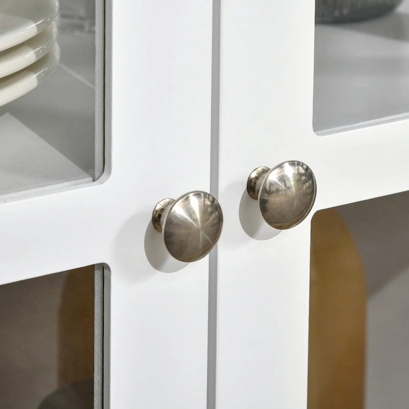Weißes Sideboard mit 4 Türen aus gehärtetem Glas und verstellbaren Einlegeböden