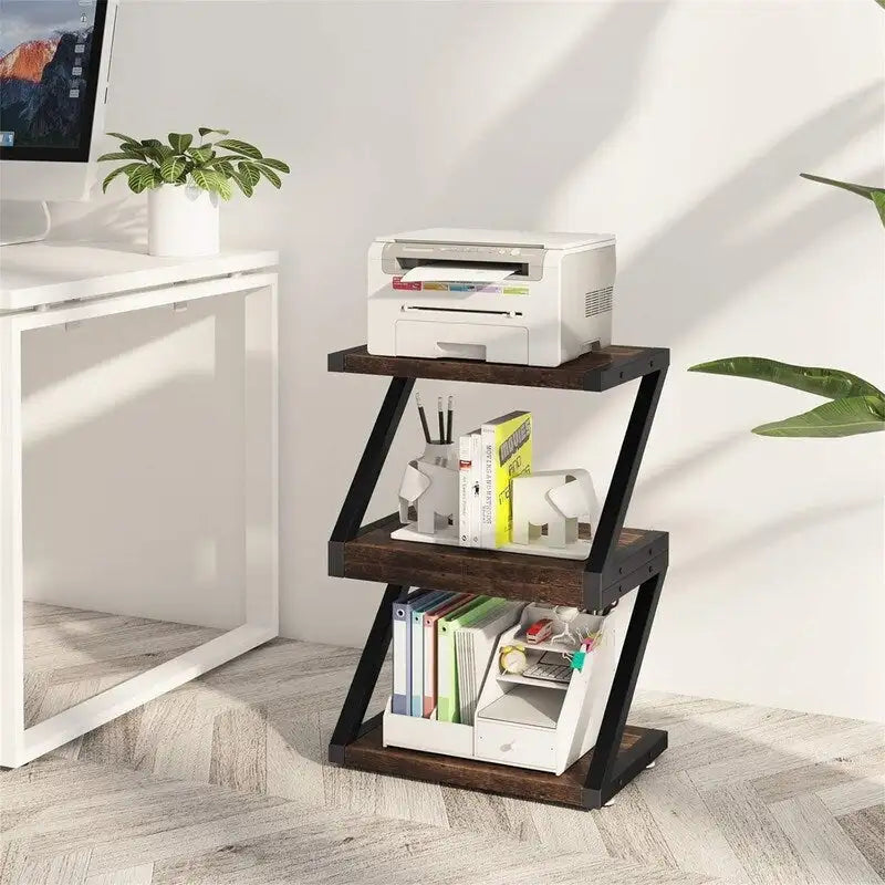 Soporte de escritorio para impresora de 2 niveles con estantes de almacenamiento de madera
