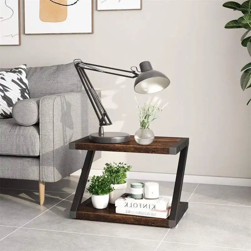 Soporte de escritorio para impresora de 2 niveles con estantes de almacenamiento de madera