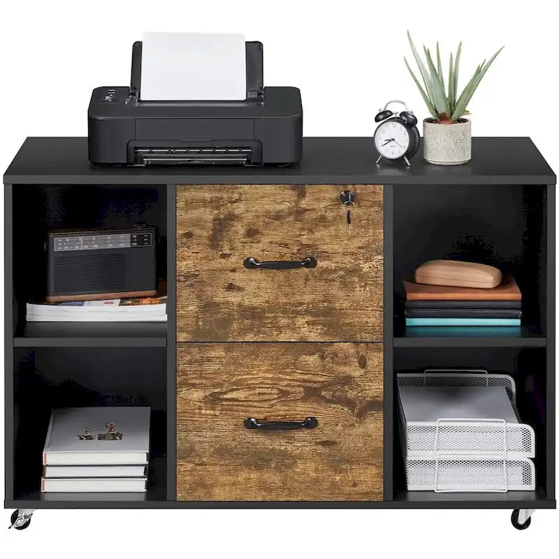 Yaheetech Mobile File Storage Cabinet with 2 Drawers and 4 Shelves