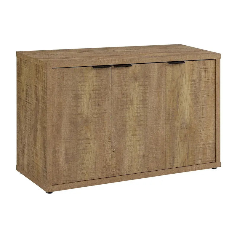 Armario auxiliar de 3 puertas con acabado de veta de madera de mango y estantes ajustables