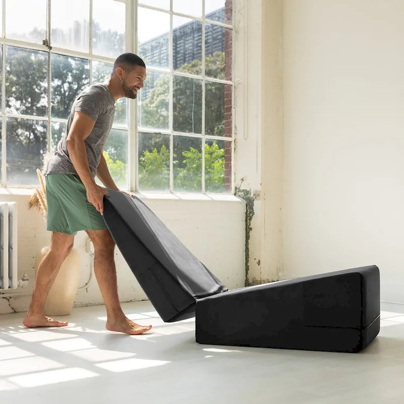 Verstellbare Yoga-Rampe aus Schaumstoff und Bettbank mit Microvelours-Bezug