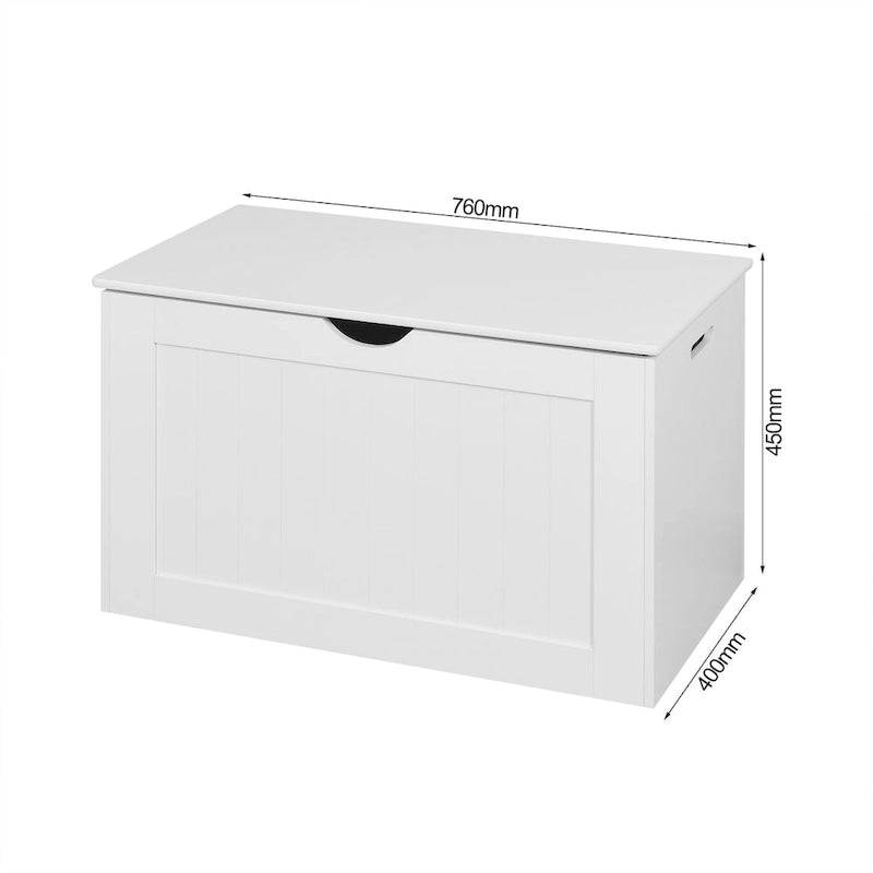 Baúl de almacenamiento blanco para entrada con tapa elevable y dos bisagras de seguridad