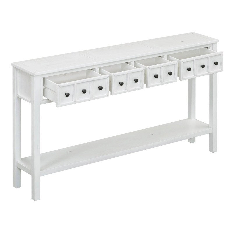 Mesa consola rústica para recibidor, mesa de sofá larga de 60 con dos cajones de diferentes tamaños y estante inferior para almacenamiento
