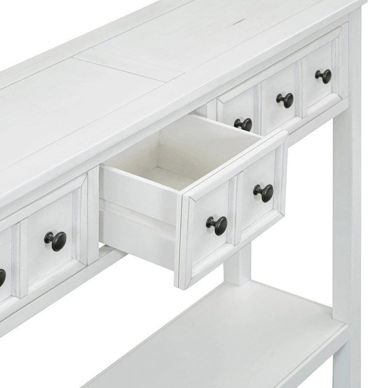 Mesa consola rústica para recibidor, mesa de sofá larga de 60 con dos cajones de diferentes tamaños y estante inferior para almacenamiento