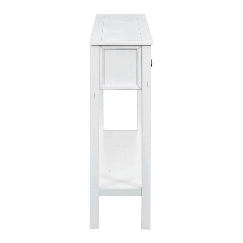 Mesa consola rústica para recibidor, mesa de sofá larga de 60 con dos cajones de diferentes tamaños y estante inferior para almacenamiento