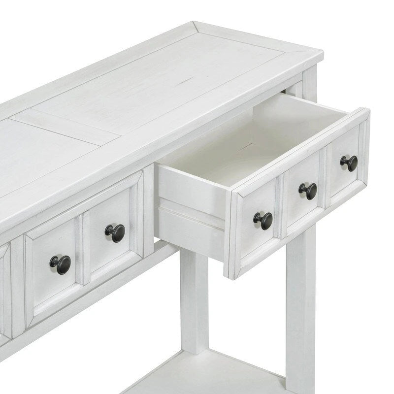 Mesa consola rústica para recibidor, mesa de sofá larga de 60 con dos cajones de diferentes tamaños y estante inferior para almacenamiento