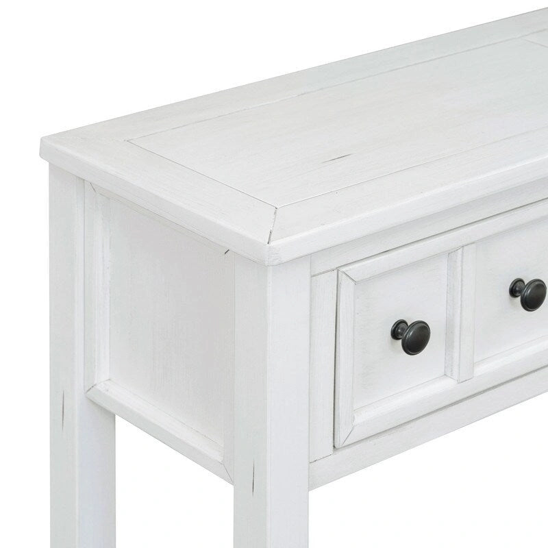 Mesa consola rústica para recibidor, mesa de sofá larga de 60 con dos cajones de diferentes tamaños y estante inferior para almacenamiento