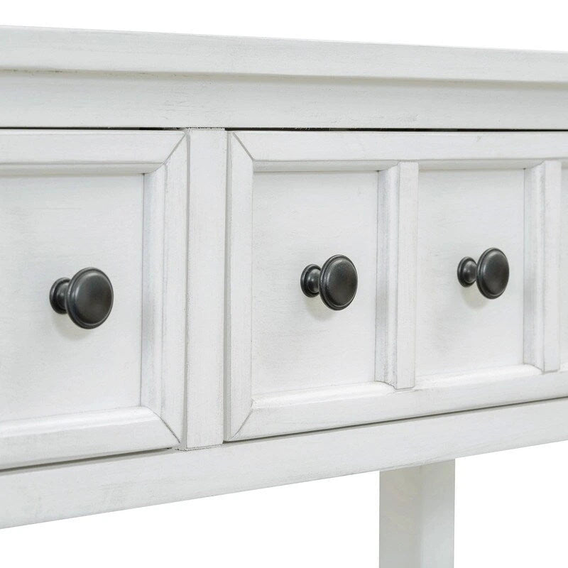 Mesa consola rústica para recibidor, mesa de sofá larga de 60 con dos cajones de diferentes tamaños y estante inferior para almacenamiento