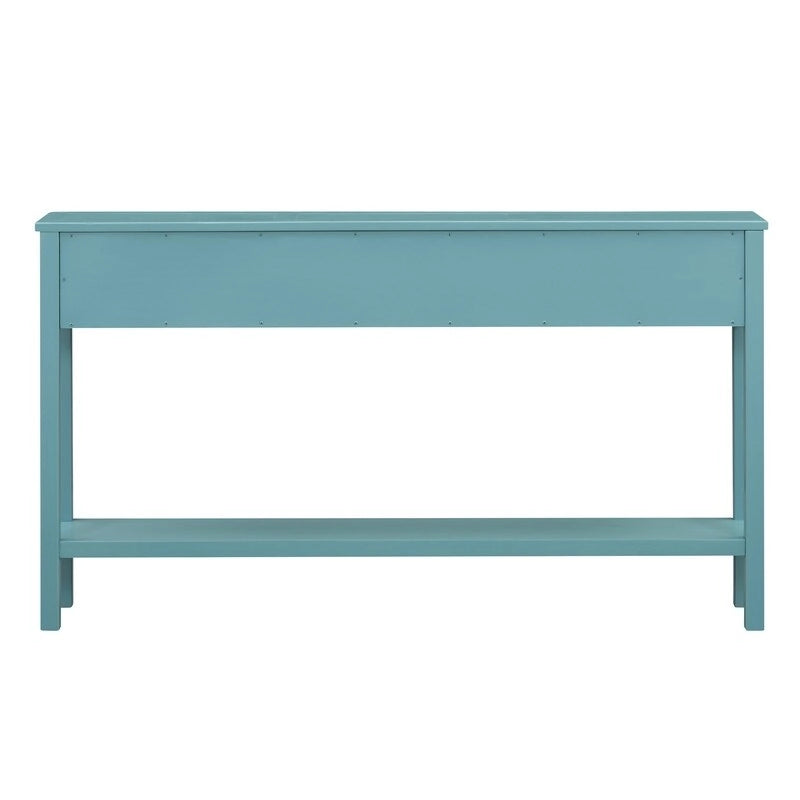 Mesa consola rústica para recibidor, mesa de sofá larga de 60 con dos cajones de diferentes tamaños y estante inferior para almacenamiento