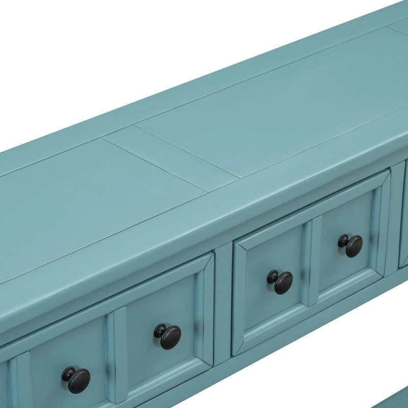 Mesa consola rústica para recibidor, mesa de sofá larga de 60 con dos cajones de diferentes tamaños y estante inferior para almacenamiento