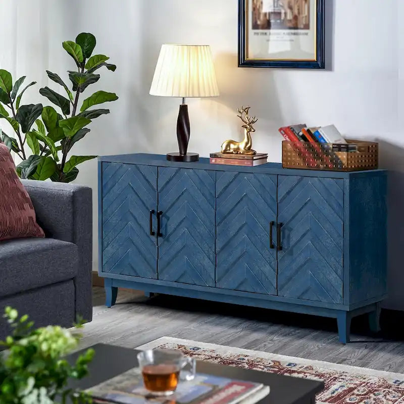Aparador de 4 puertas de estilo vintage con puertas de patrón ondulado