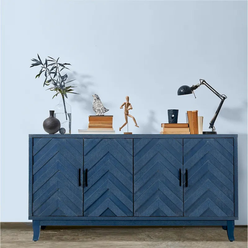 Aparador de 4 puertas de estilo vintage con puertas de patrón ondulado