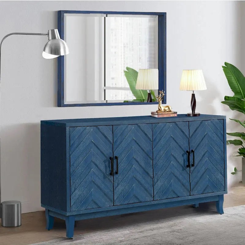 Aparador de 4 puertas de estilo vintage con puertas de patrón ondulado