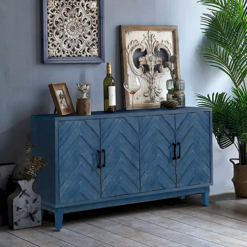 Aparador de 4 puertas de estilo vintage con puertas de patrón ondulado