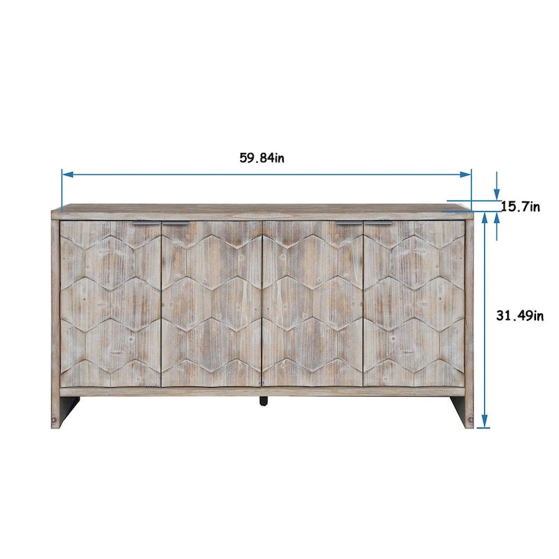Aparador decorativo de madera de 4 puertas con estantes ajustables