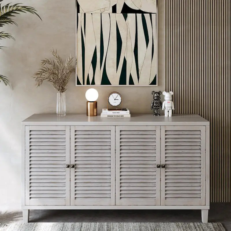 Wooden Accent 4-Door Sideboard with Adjustable Shelves