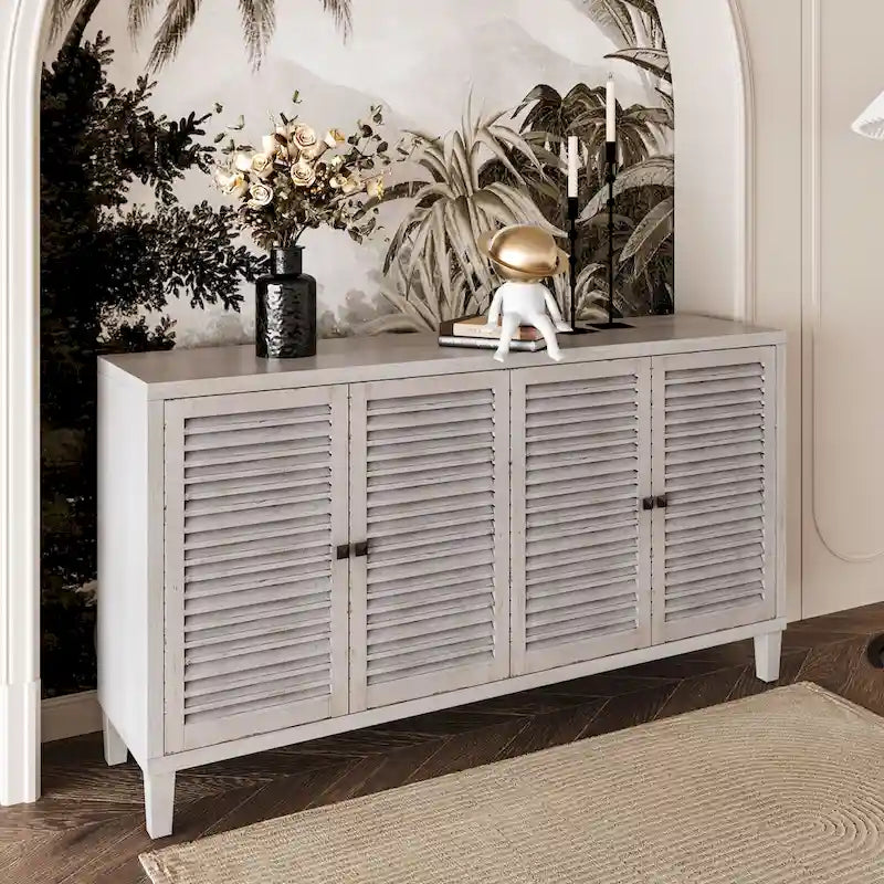 Aparador decorativo de madera con 4 puertas y estantes ajustables