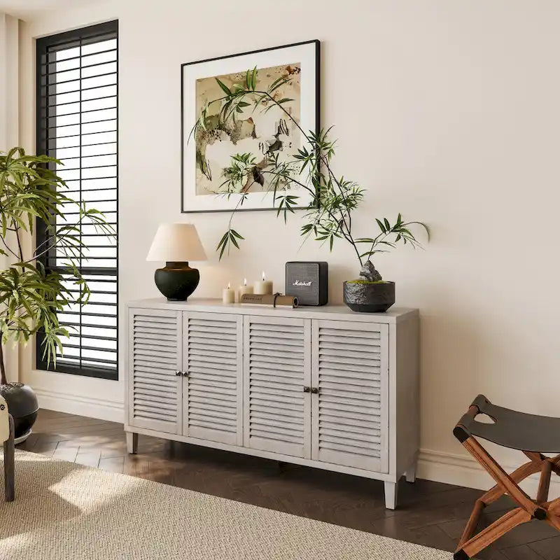 Aparador decorativo de madera con 4 puertas y estantes ajustables