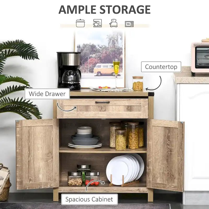 Holz-Buffetschrank mit Schublade und verstellbarer Ablage - N/A