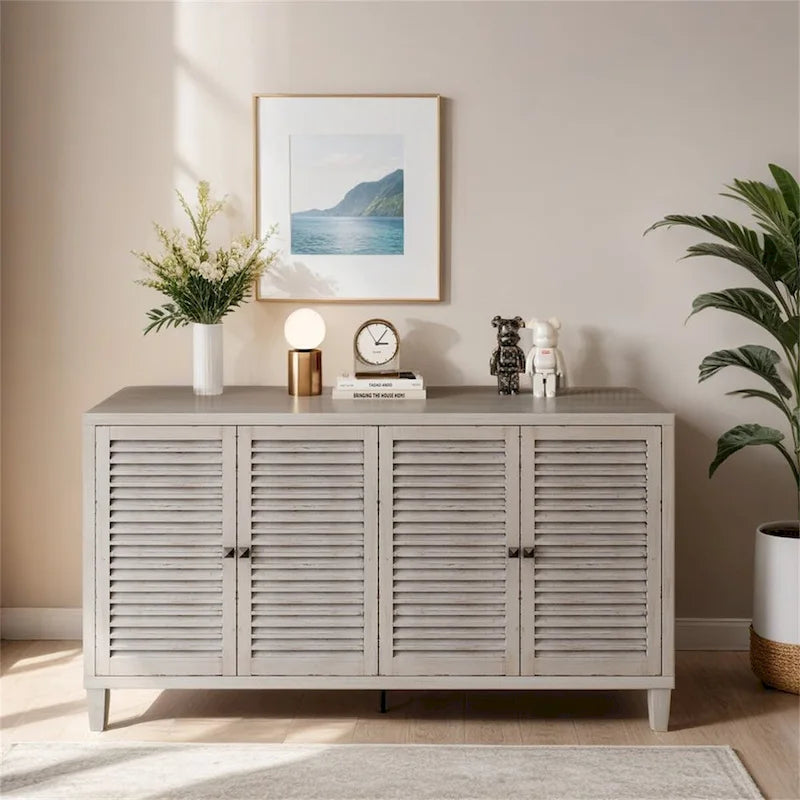 Accent Cabinet 4 Shutter Door Wooden Cabinet Sideboard Buffet Cabinet